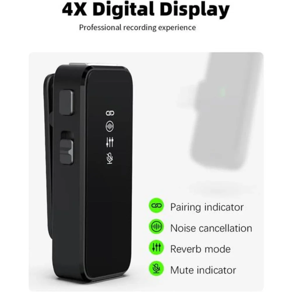 Wireless Lavalier Microphone with Noise Cancellation, 18H Battery Life